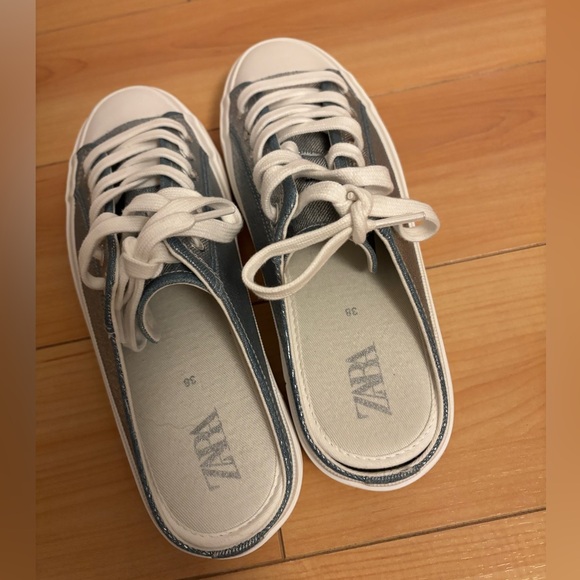 New Zara Metallic Denim Mule Sneakers - Picture 5 of 6